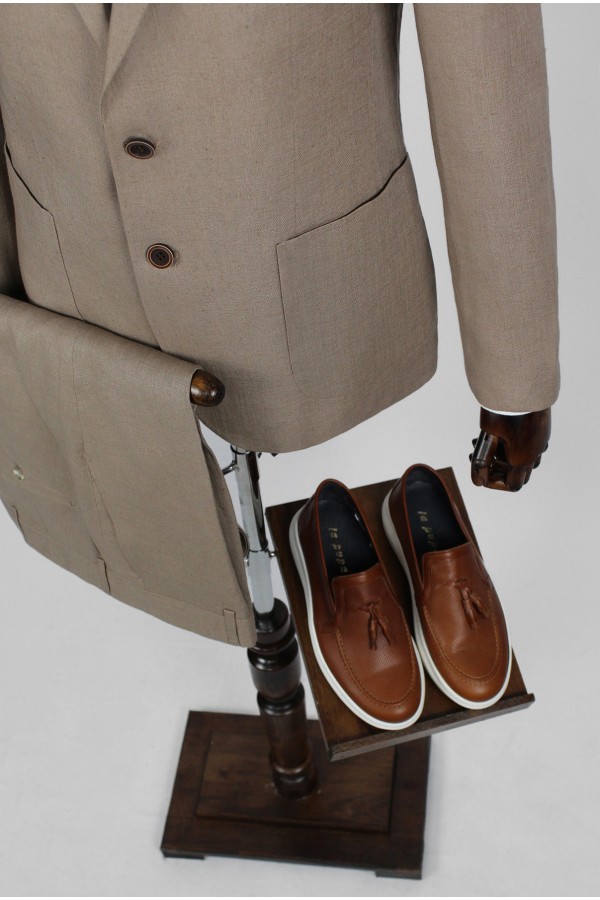 Man's camel linen suit