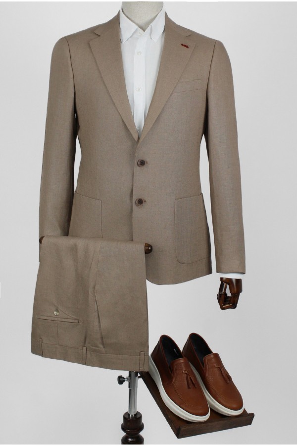 Man's camel linen suit