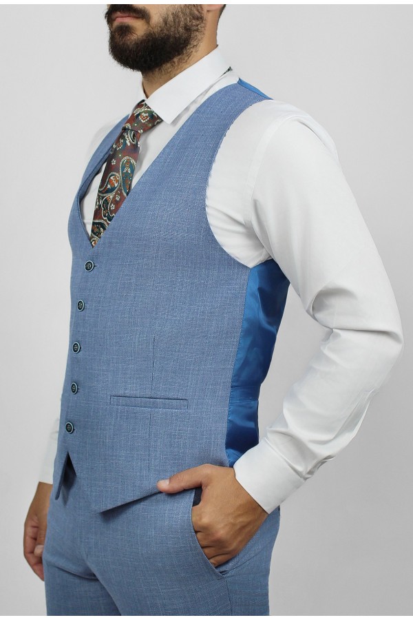 Man's sky blue vest mixed wool