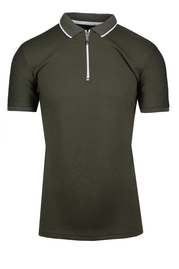 Man’s khaki t-shirt polo with zip