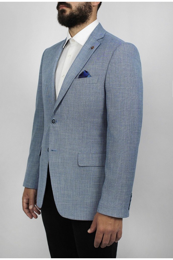 Man’s sky blue blazer with textured weave mixed wool