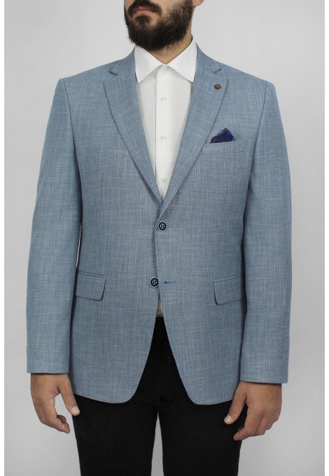 Man’s sky blue blazer with textured weave mixed wool