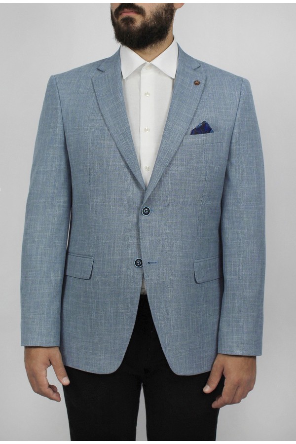 Man’s sky blue blazer with textured weave mixed wool