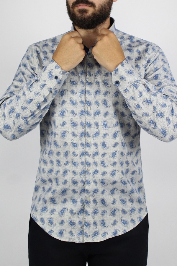 Man’s beige  printed cotton shirt      