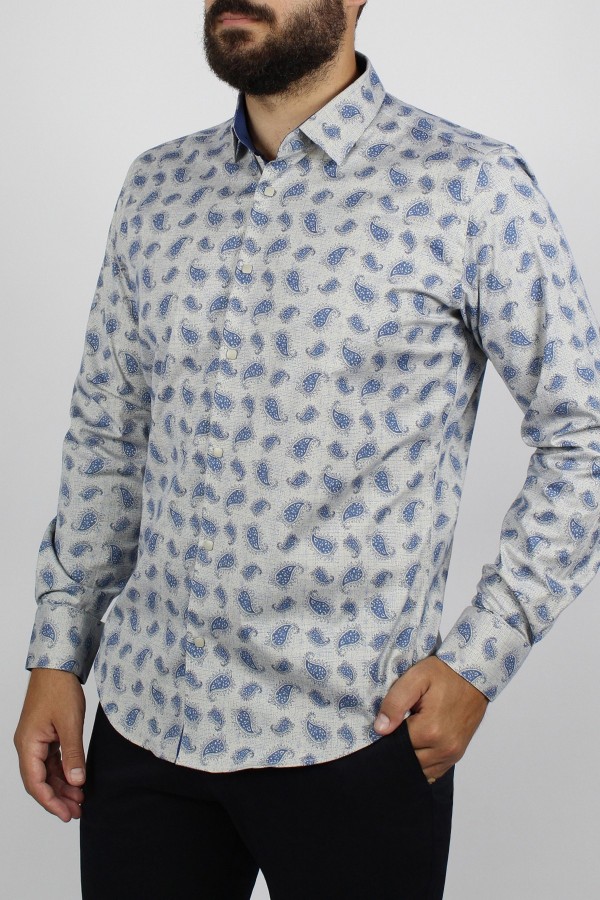 Man’s beige  printed cotton shirt      