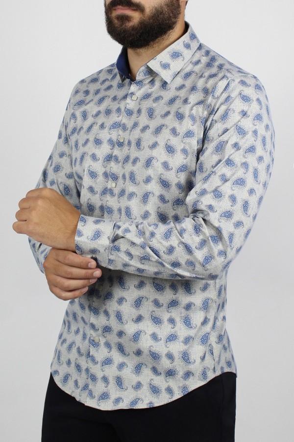 Man’s beige  printed cotton shirt      