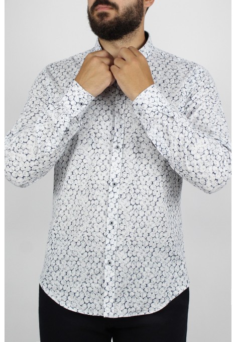 Ανδρικό λευκό βαμβακερό πουκάμισο σχεδιαστικό     
