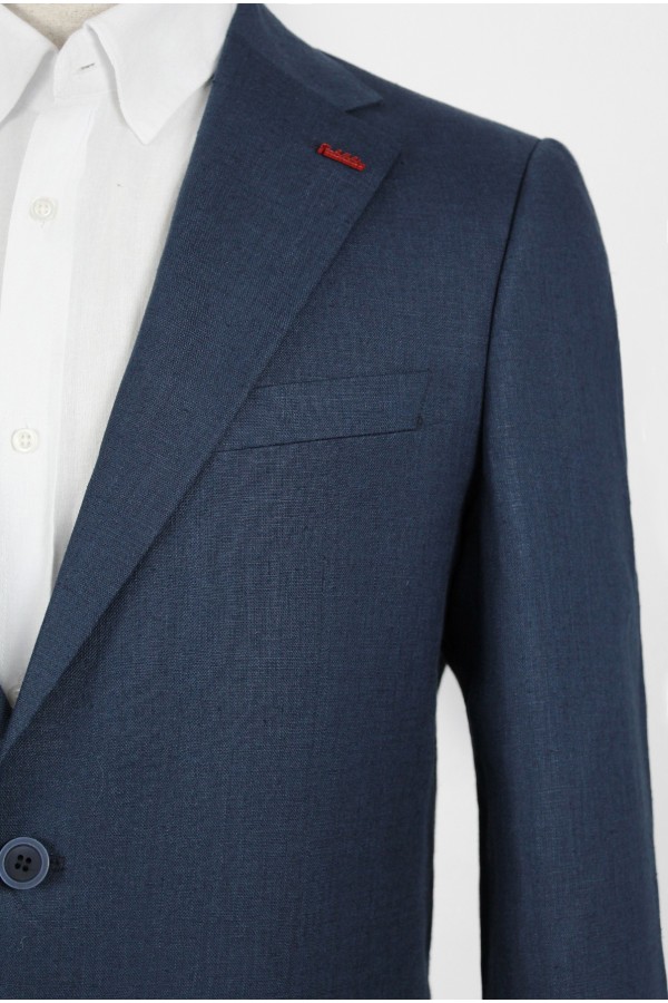 Man's blue linen suit