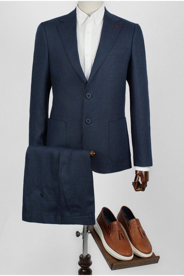 Man's blue linen suit