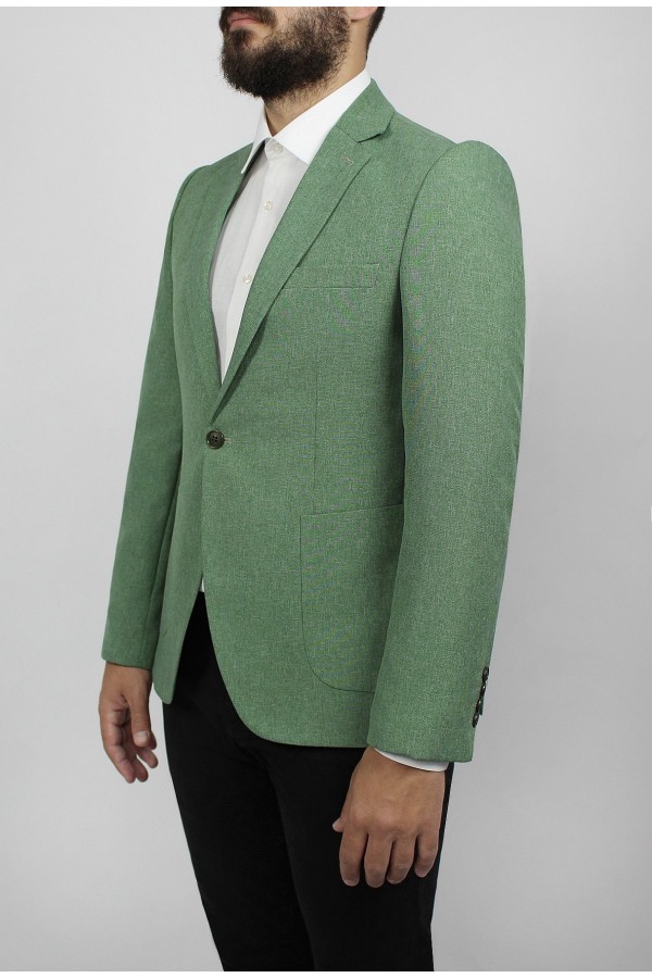 Man’s green blazer with detailed pockets mixed wool