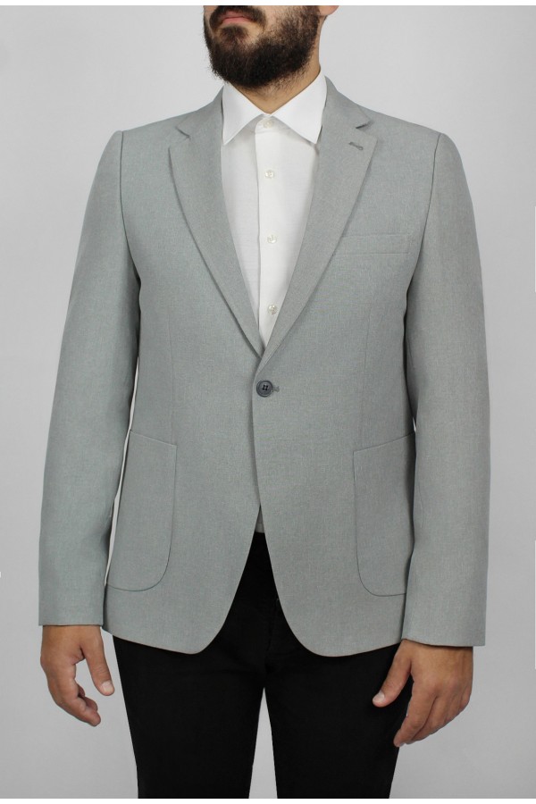 Man’s light grey blazer with detailed pockets mixed wool