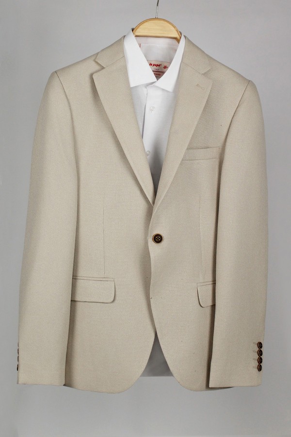  Man’s beige blazer with textured weave mixed wool