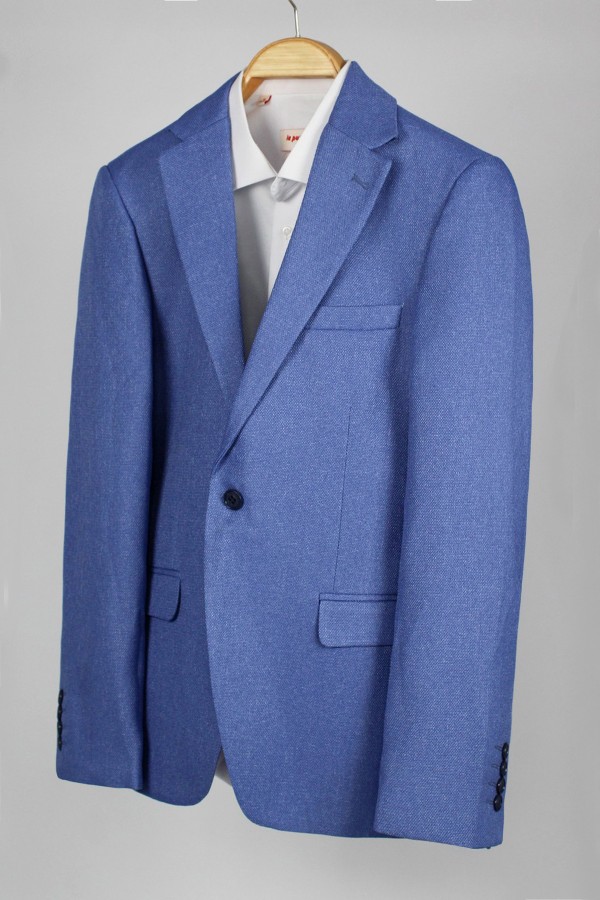  Man’s sky blue blazer with textured weave mixed wool