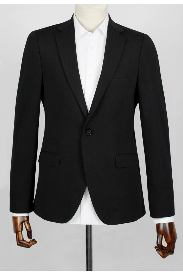 Man’s black blazer with textured weave mixed wool