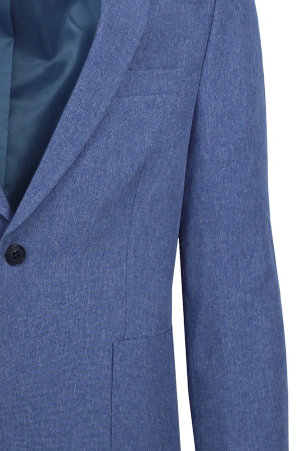 Man’s sky blue  blazer with detailed pockets mixed wool