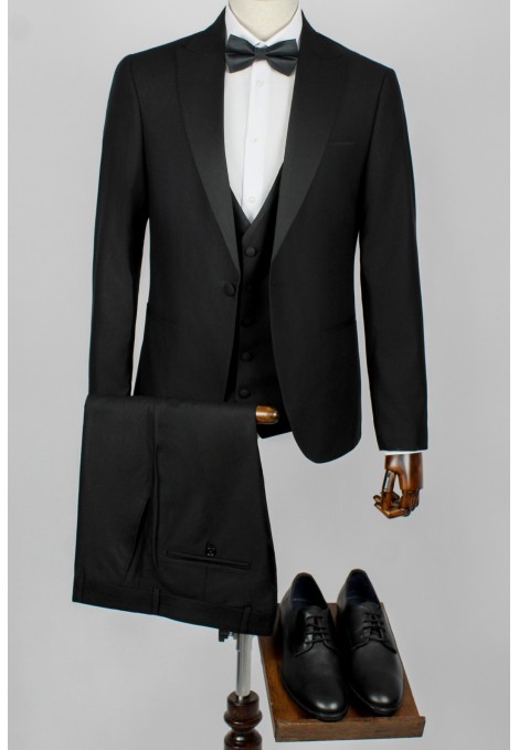 Ανδρικό μαύρο κοστούμι mixed wool