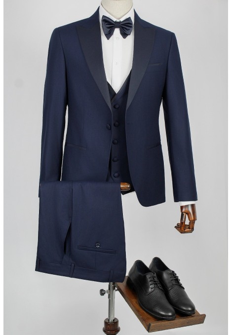 Ανδρικό σκούρο μπλε κοστούμι mixed wool