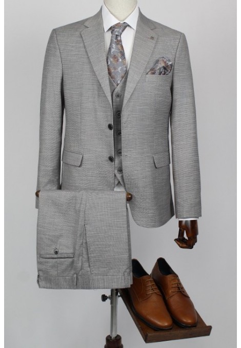 Man's dark beige suit  mixed wool 