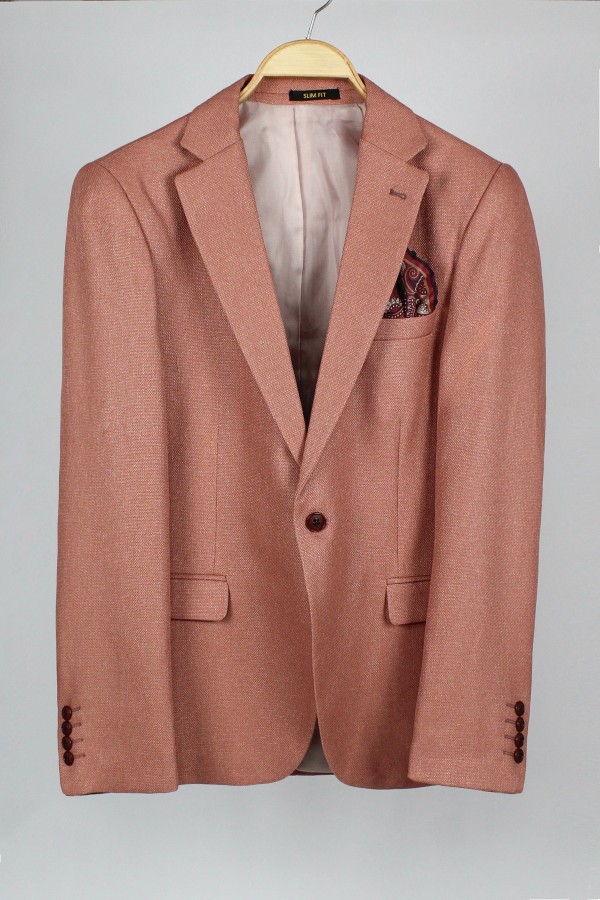 Man’s saumon blazer with textured weave mixed wool