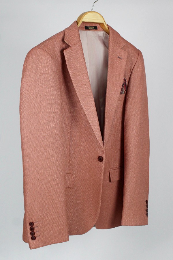 Man’s saumon blazer with textured weave mixed wool