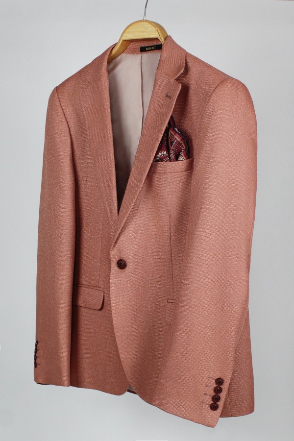 Man’s saumon blazer with textured weave mixed wool