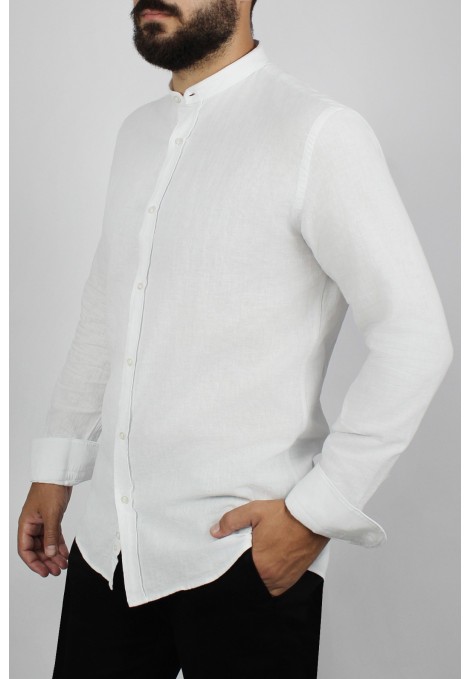 Man's white linen shirt mao
