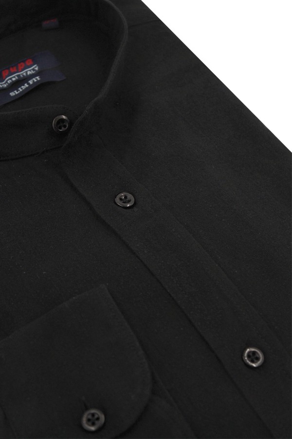 Man's black  linen shirt mao