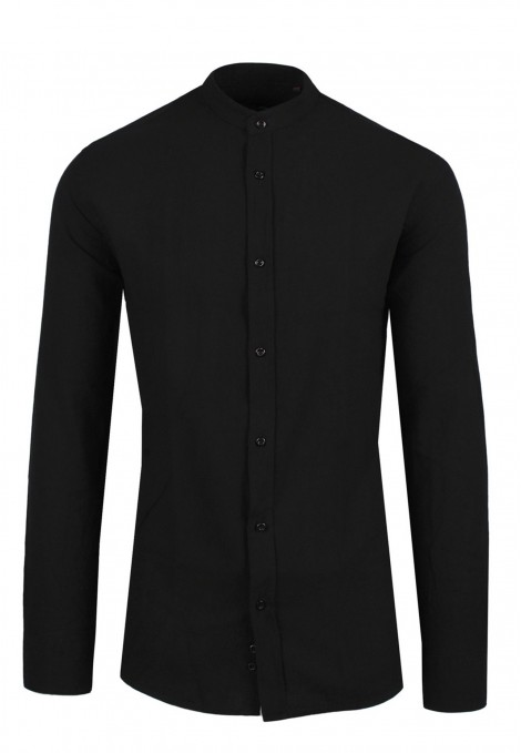 Man's black  linen shirt mao
