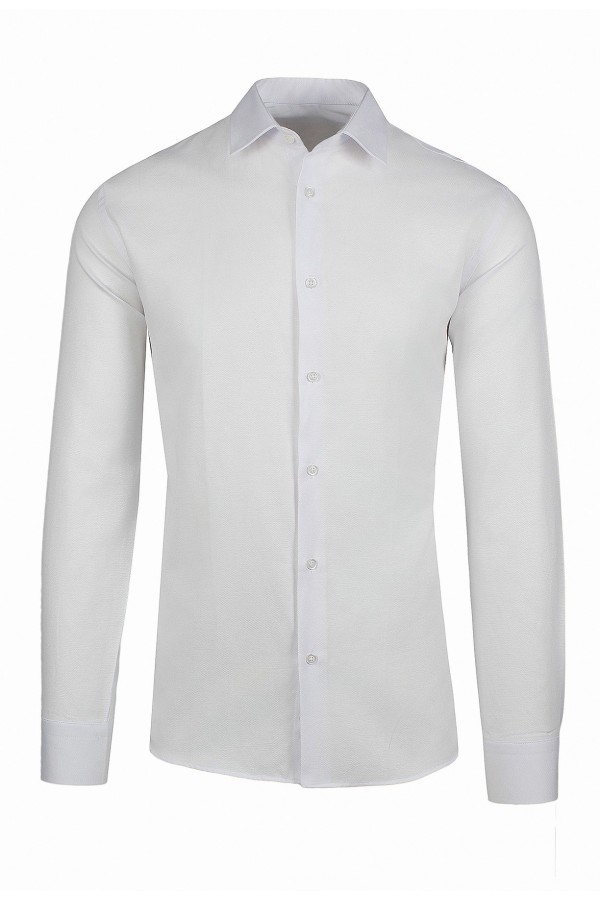 Man’s white shirt with textured weave mixed wool      