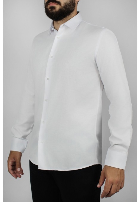 Man’s white shirt with textured weave mixed wool      