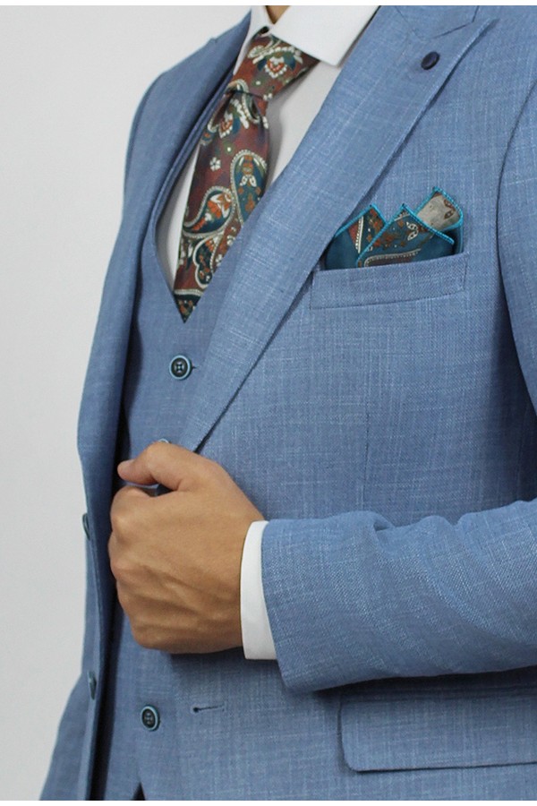 Man's sky blue suit mixed wool  