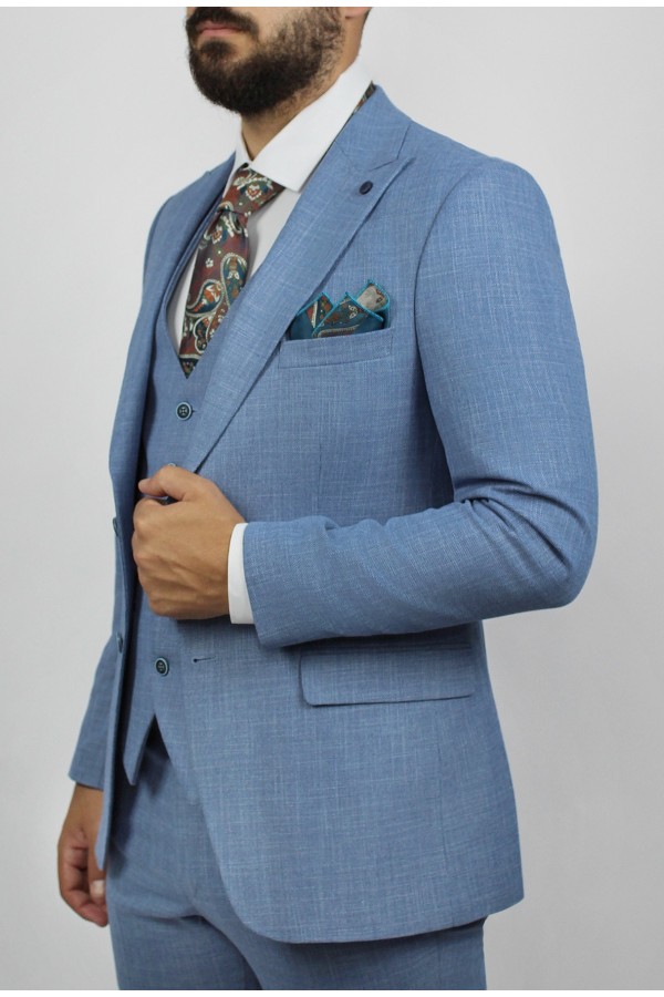 Man's sky blue suit mixed wool  