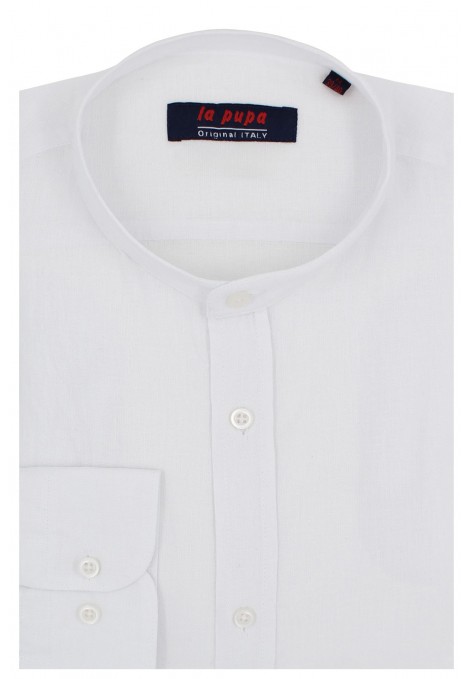 Man's white linen shirt mao
