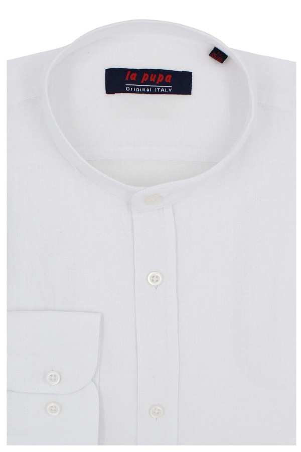 Man's white linen shirt mao