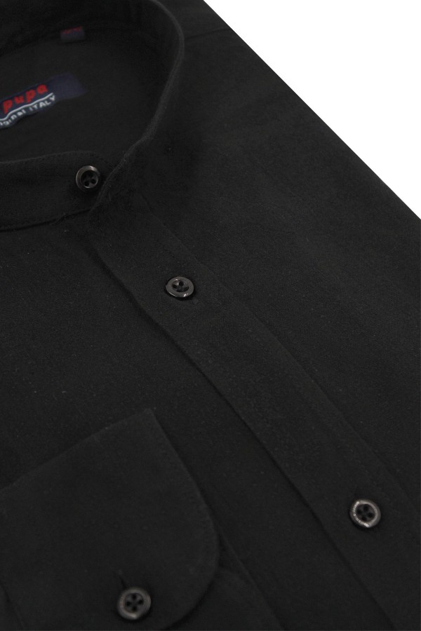 Man's black linen shirt mao