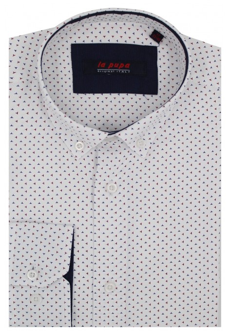 Ανδρικό  λευκό-μπλε πουκάμισο με σχέδιο ύφανσης 