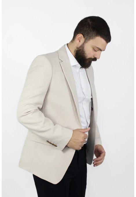 Man's beige blazer with textured weave mixed wool