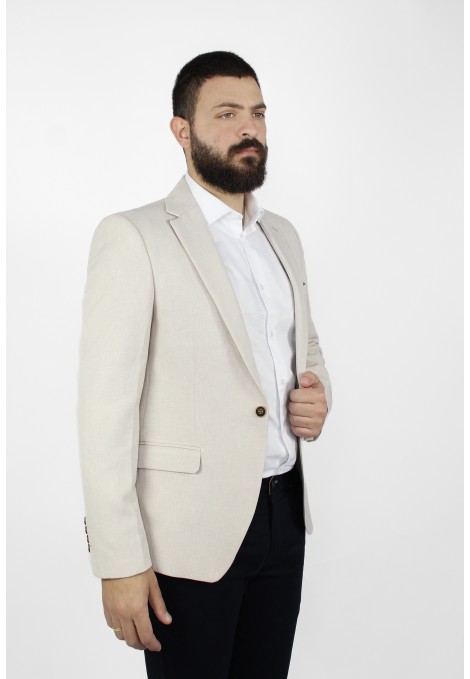 Man's beige blazer with textured weave mixed wool