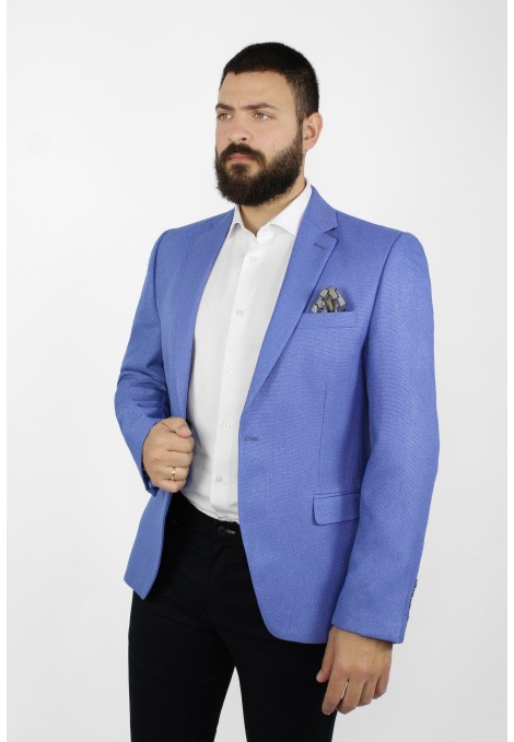 Man’s sky blue blazer with textured weave mixed wool