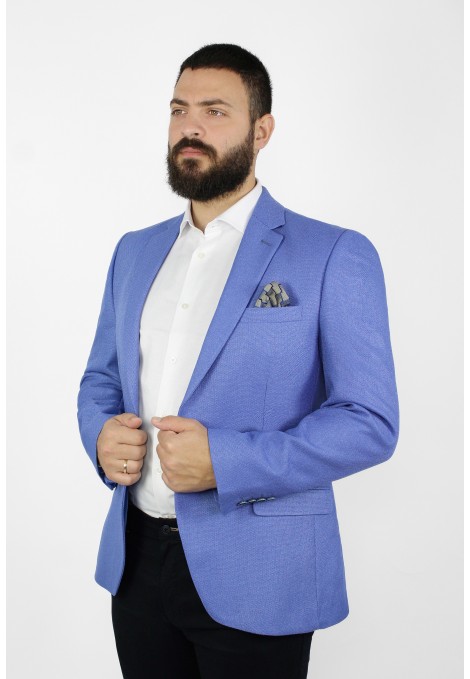 Man’s sky blue blazer with textured weave mixed wool