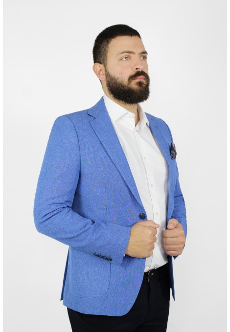 Man’s sky blue  blazer with detailed pockets mixed wool