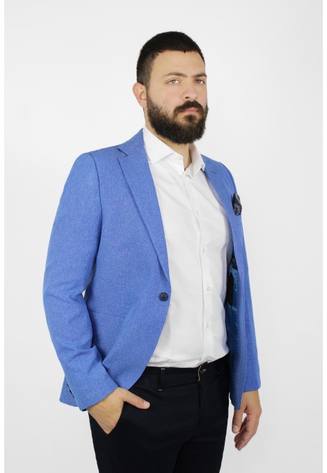 Man’s sky blue  blazer with detailed pockets mixed wool