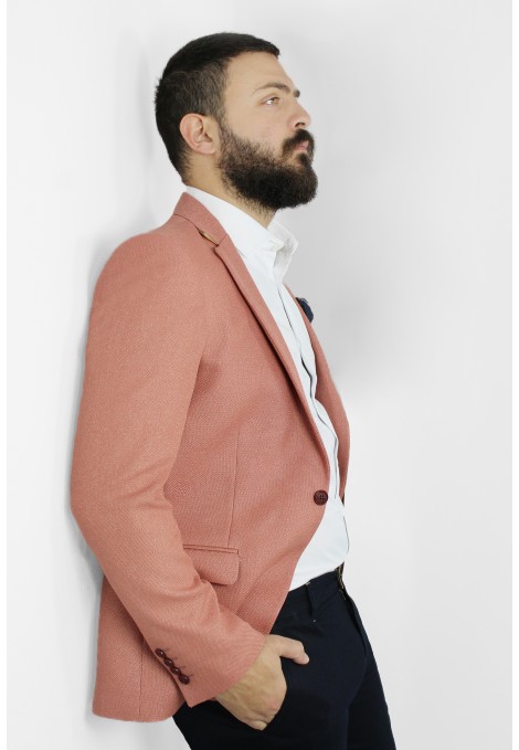 Man's saumon blazer with textured weave mixed wool