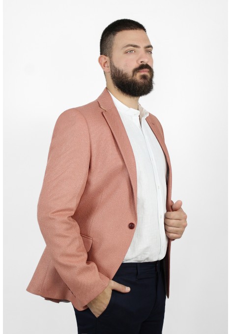 Man's saumon blazer with textured weave mixed wool