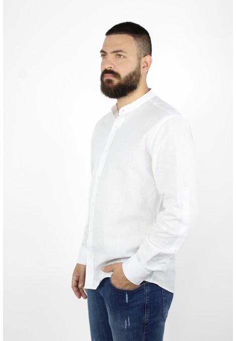 Man's white linen shirt mao slim fit