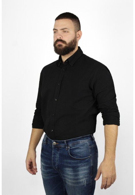 Ανδρικό μαύρο λινό πουκάμισο slim fit