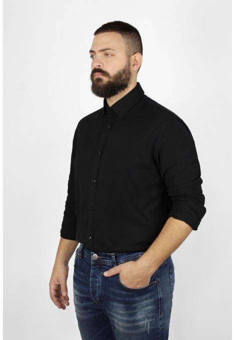 Man's black shirt linen slim fit