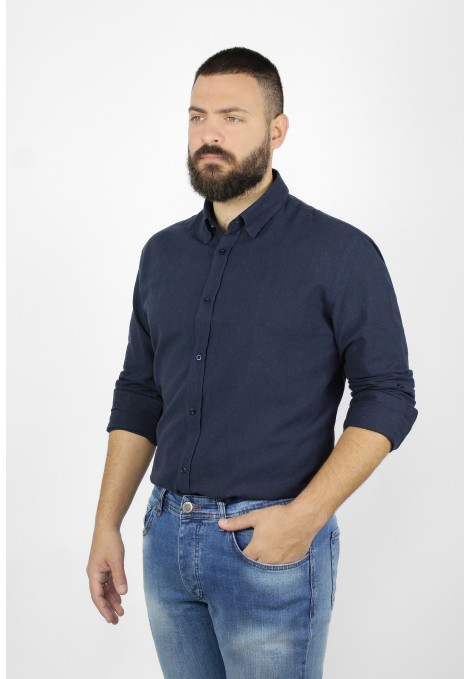 Man's dark blue shirt linen slim fit