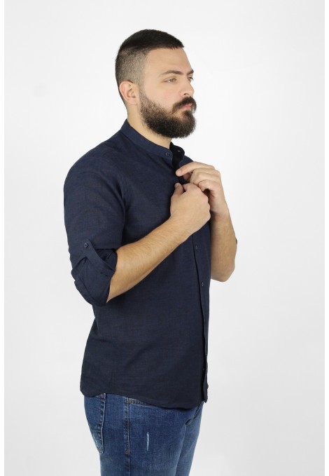 Man's dark blue linen shirt slim fit