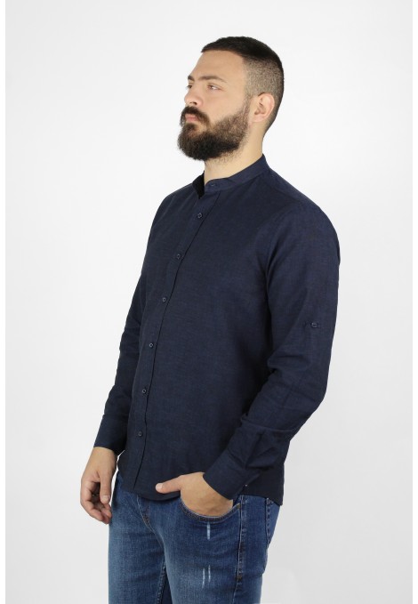 Man's dark blue linen shirt slim fit